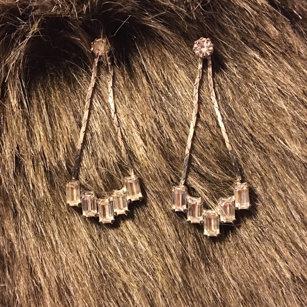 Vintage silver chain rhinestone dangle earrings